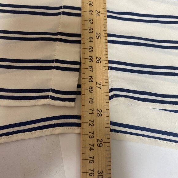 Talbots Petites XLP White & Navy Striped Button-Down Blouse Roll Tab Sleeves Car - Picture 8 of 9